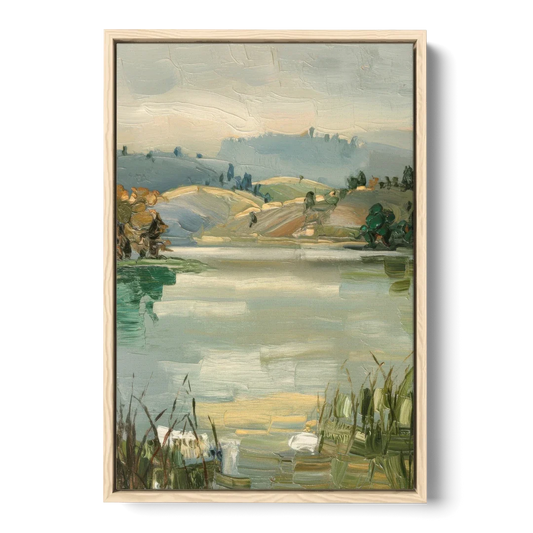 Burlington Peaceful Lakeside - Oak Framed Canvas Wall Art - Front