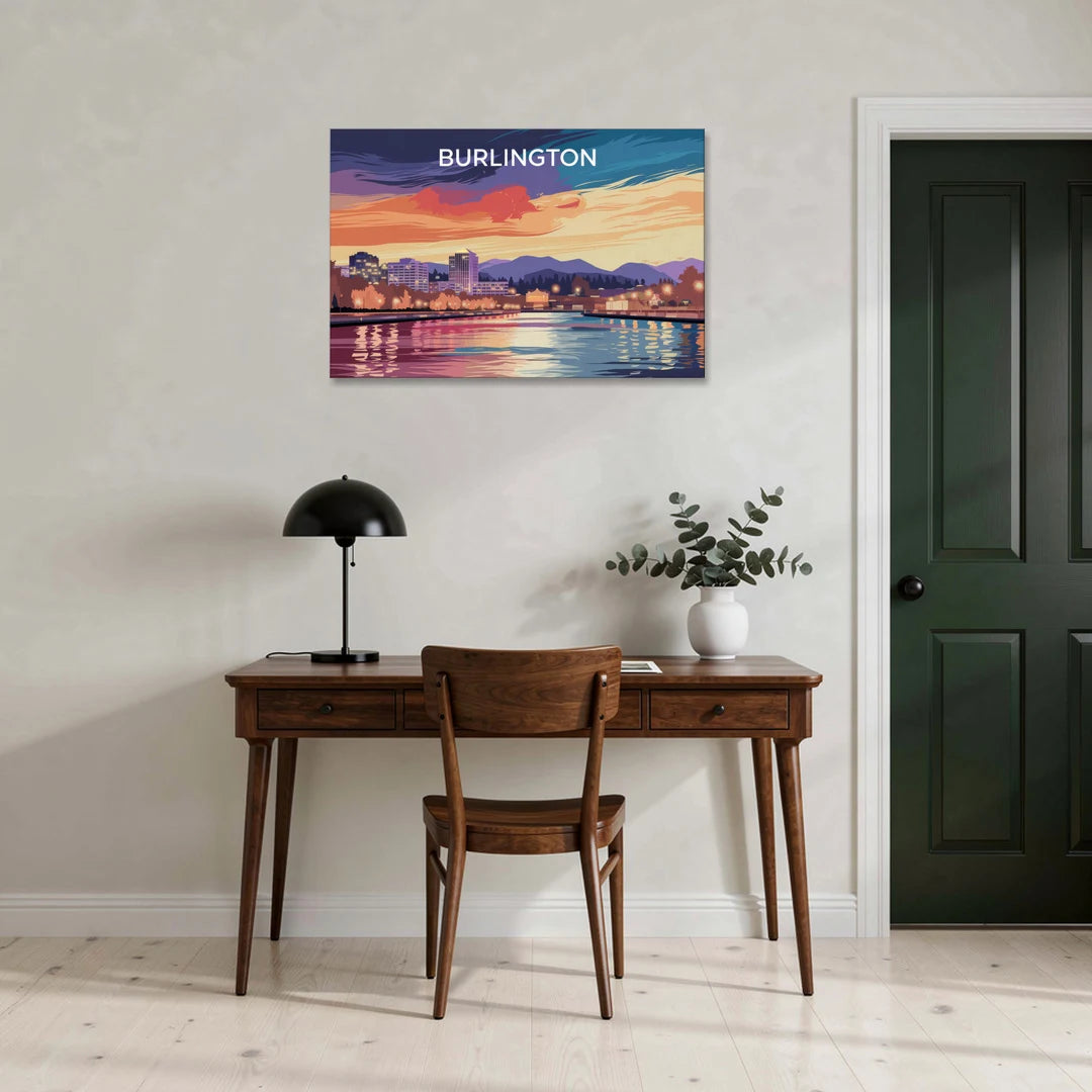 Burlington Skyline At Sunset - Canvas Wall Art - Office - 36x24