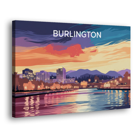 Burlington Skyline At Sunset - Canvas Wall Art - Side