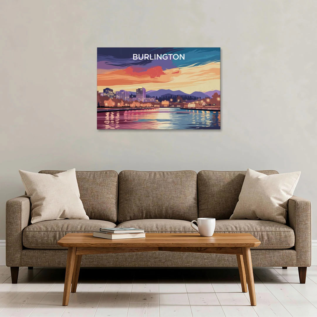 Burlington Skyline At Sunset - Canvas Wall Art - Sofa - 36x24