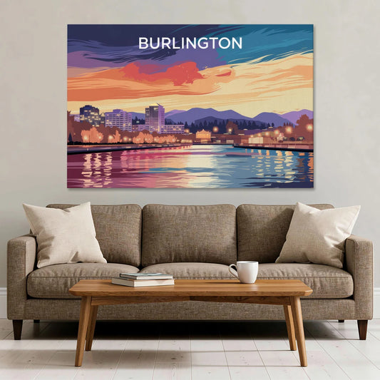 Burlington Skyline At Sunset - Canvas Wall Art - Sofa - 60x40