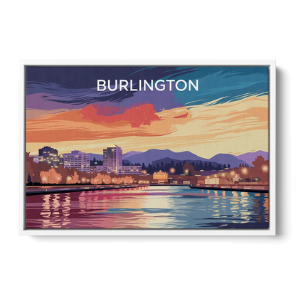 Burlington Skyline At Sunset Front - White Canvas Wall Art