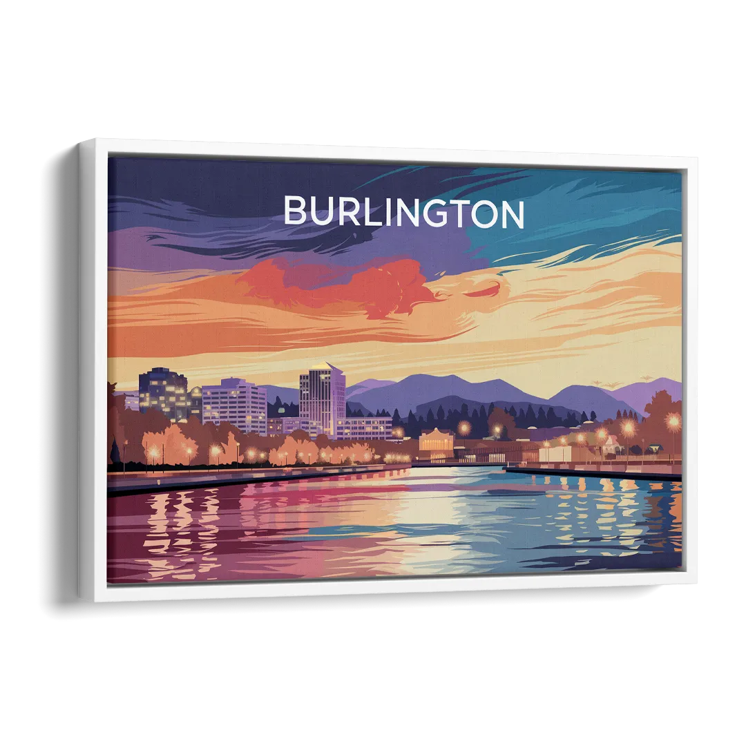 Burlington Skyline At Sunset Side - White Canvas Wall Art