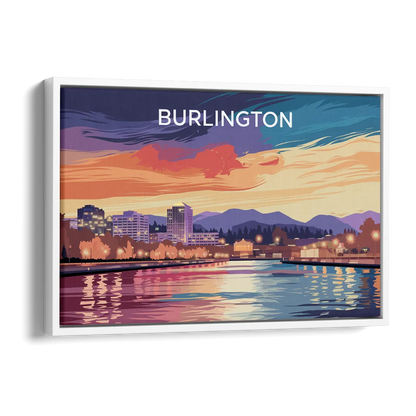 Burlington Skyline At Sunset Side - White Canvas Wall Art