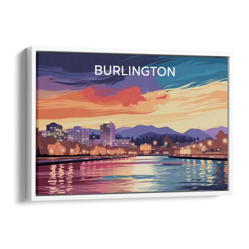 Burlington Skyline At Sunset Side - White Canvas Wall Art