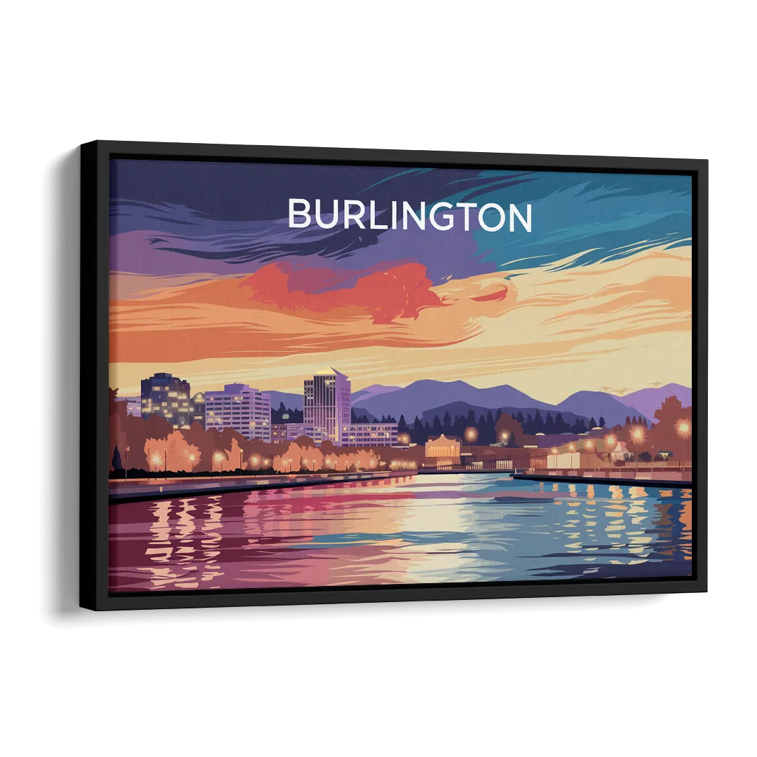Burlington Skyline At Sunset Side - Black Canvas Wall Art