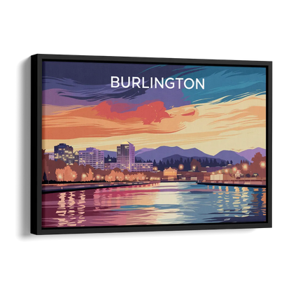 Burlington Skyline At Sunset Side - Black Canvas Wall Art
