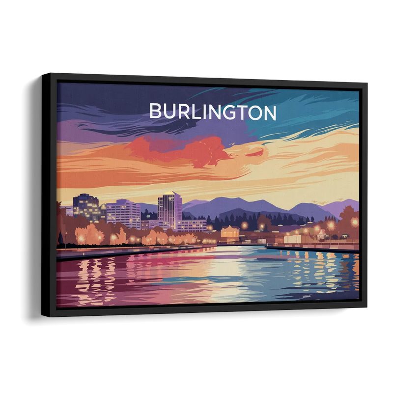 Burlington Skyline At Sunset Side - Black Canvas Wall Art
