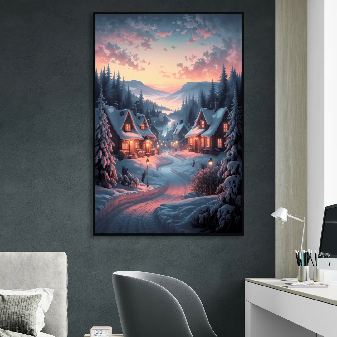 Burlington Snowy Winter Scenes Sitting Room - Black Canvas Wall Art