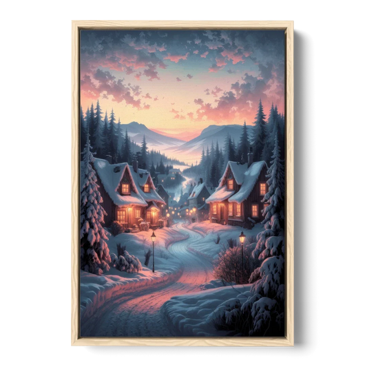 Burlington Snowy Winter Scenes - Oak Framed Canvas Wall Art - Front