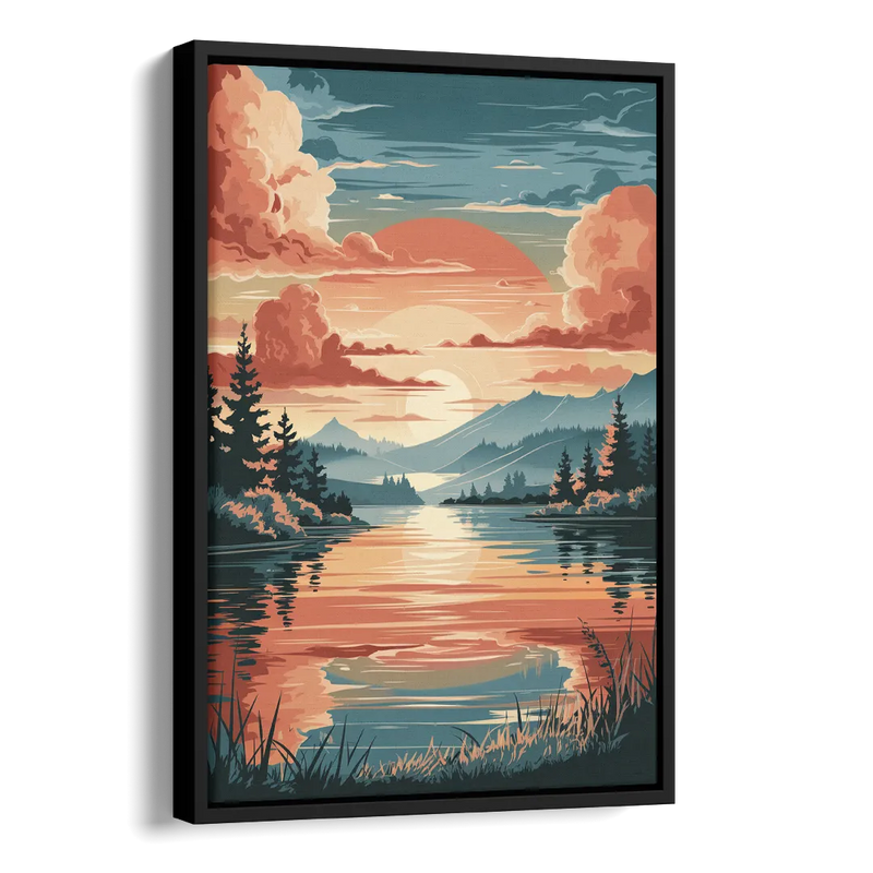 Burlington Sunset Reflections Side - Black Canvas Wall Art