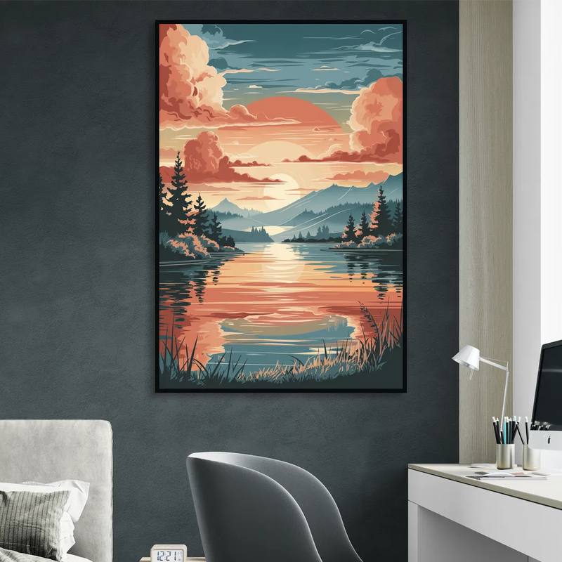 Burlington Sunset Reflections Living Room - Black Canvas Wall Art