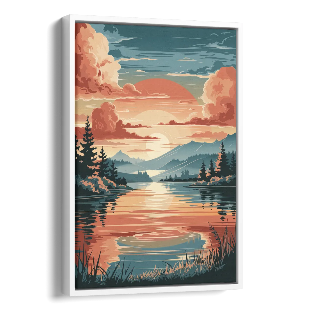 Burlington Sunset Reflections Side - White Canvas Wall Art