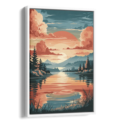Burlington Sunset Reflections Side - White Canvas Wall Art