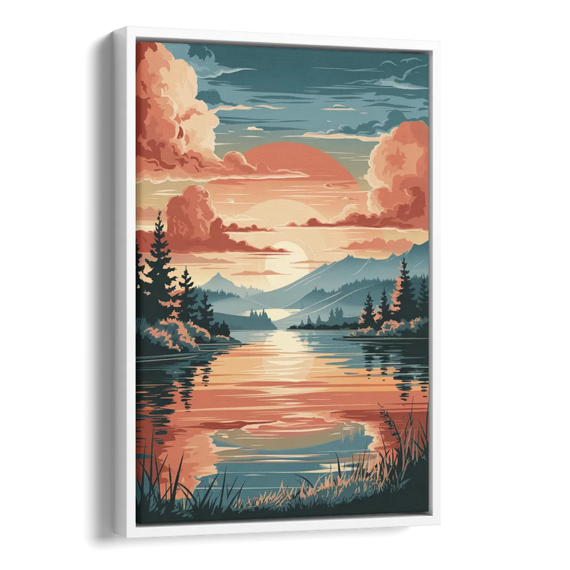 Burlington Sunset Reflections Side - White Canvas Wall Art