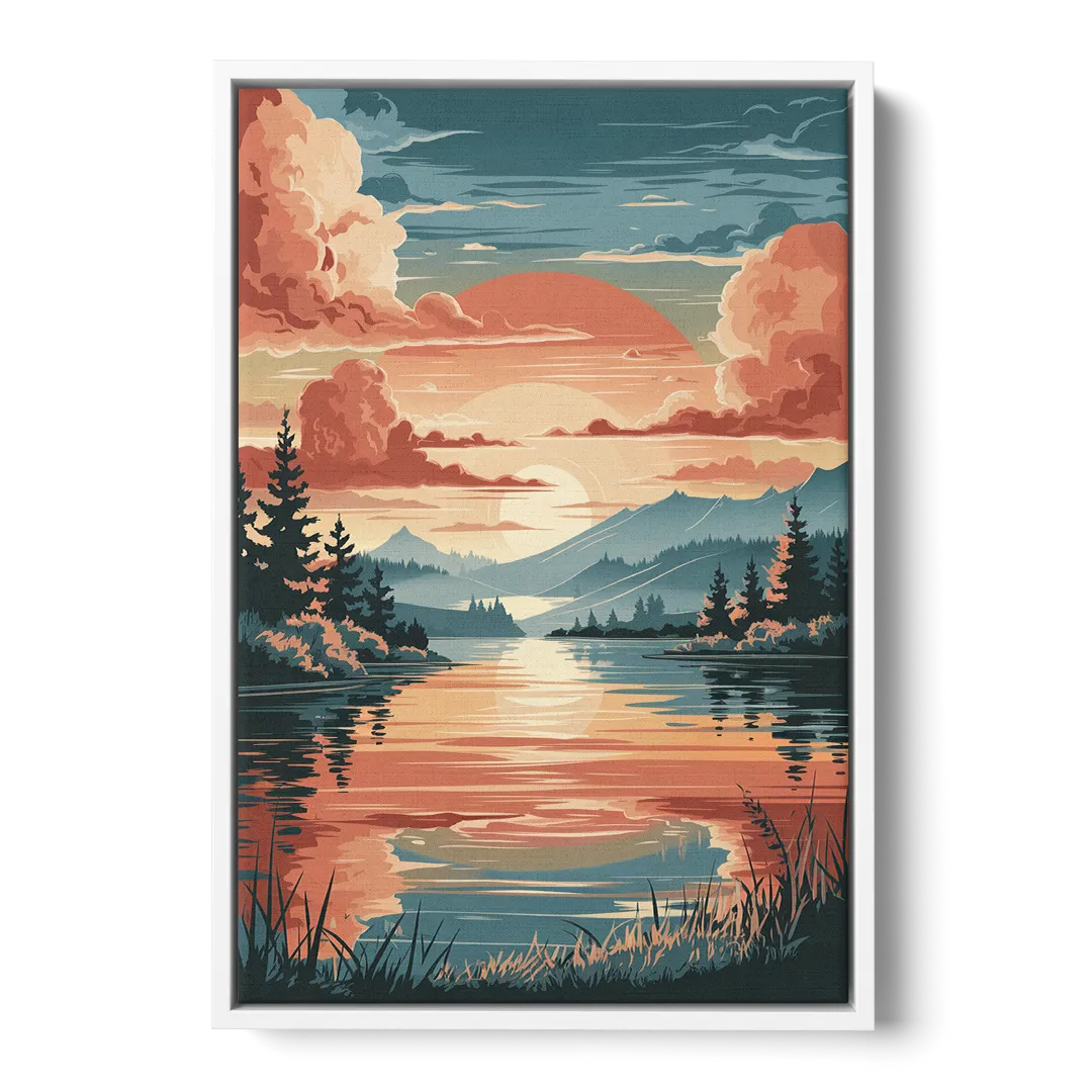 Burlington Sunset Reflections Front - White Canvas Wall Art