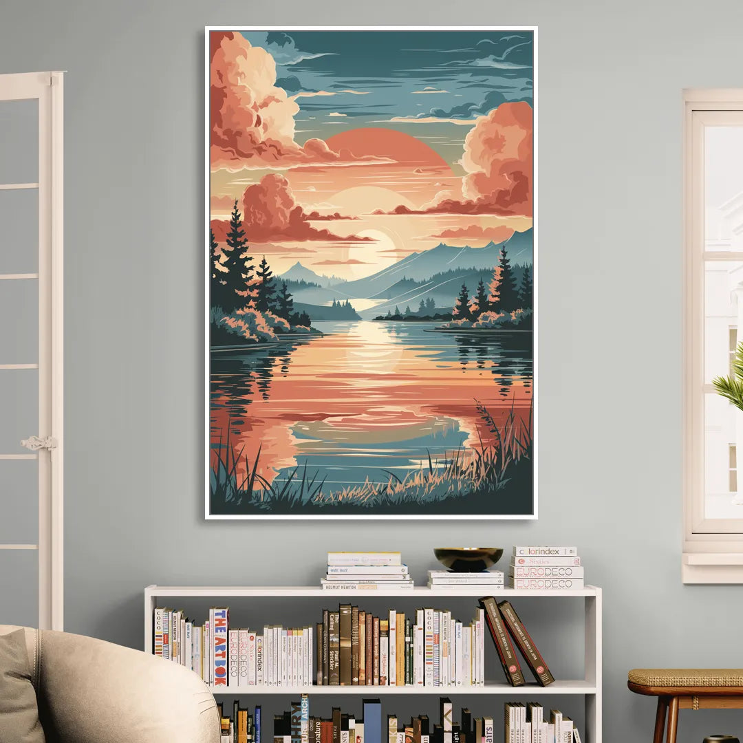 Burlington Sunset Reflections Sitting Room - White Canvas Wall Art