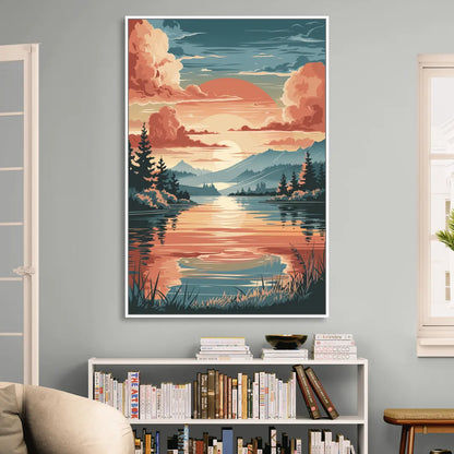 Burlington Sunset Reflections Sitting Room - White Canvas Wall Art