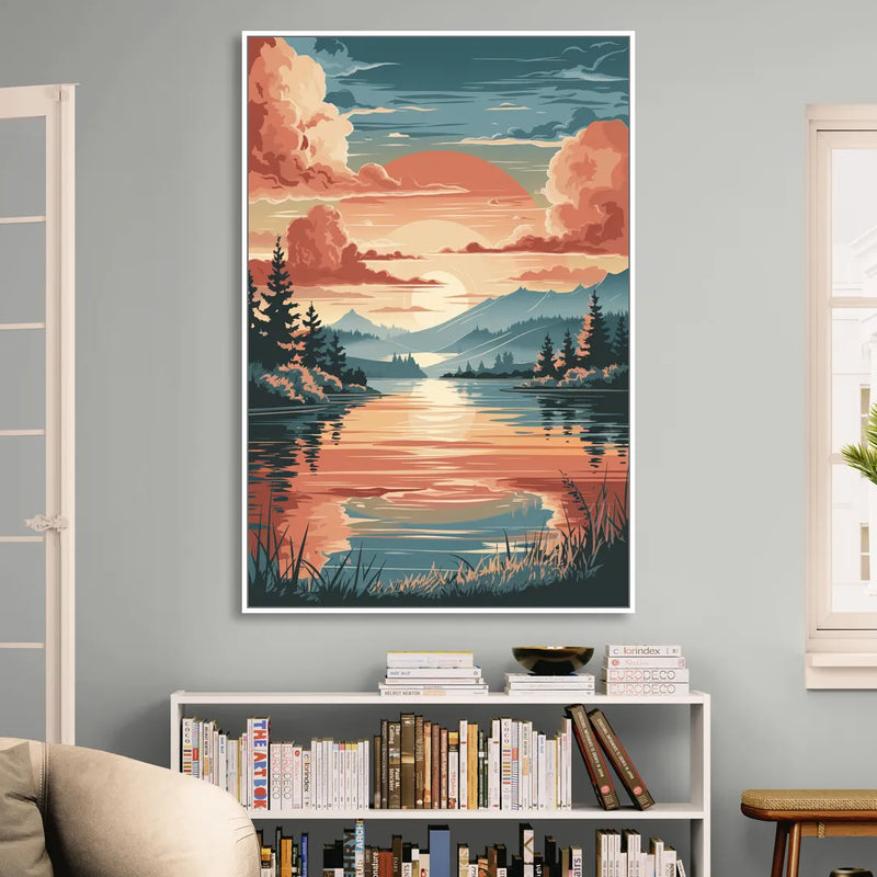 Burlington Sunset Reflections Sitting Room - White Canvas Wall Art