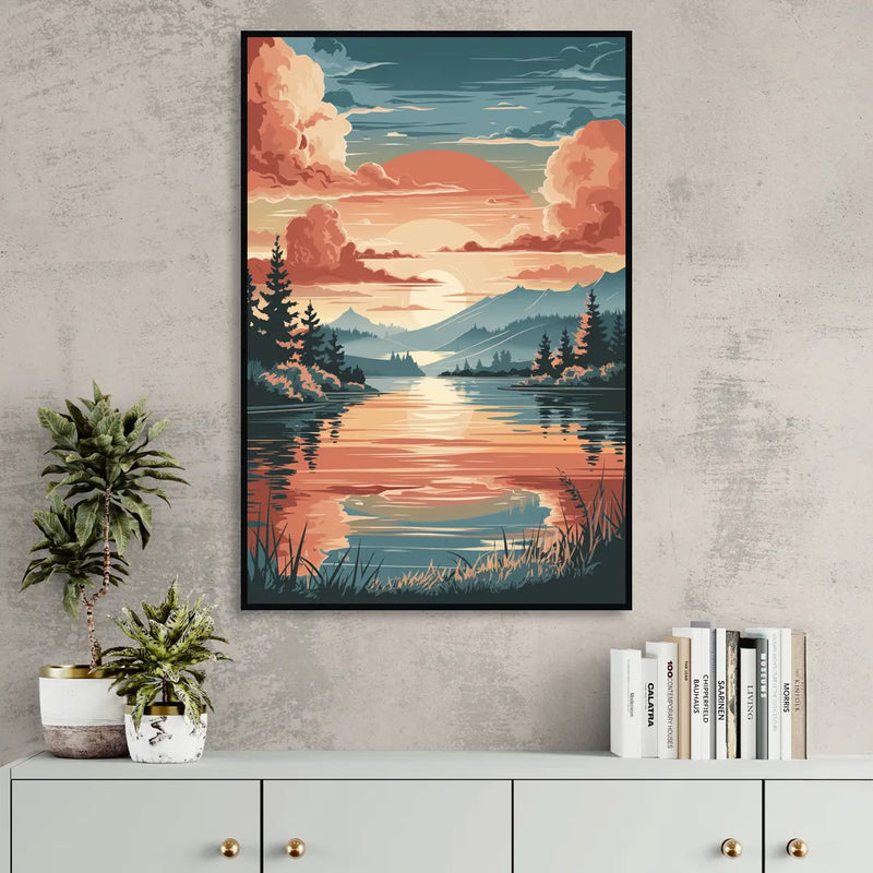 Burlington Sunset Reflections Sitting Room - Black Canvas Wall Art