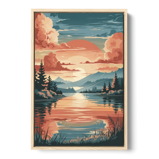 Burlington Sunset Reflections - Oak Framed Canvas Wall Art - Front