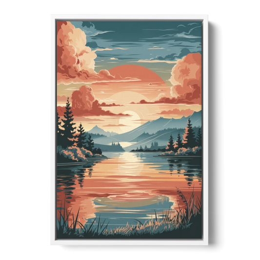 Burlington Sunset Reflections - White Framed Canvas Wall Art - Front