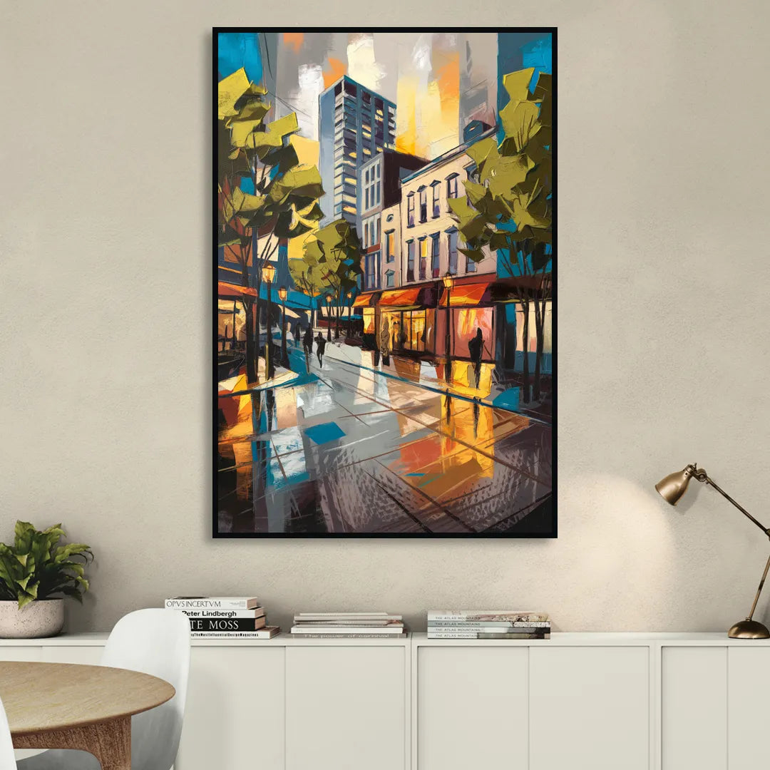 Burlington Vibrant Downtown Sitting Room - Black Canvas Wall Art