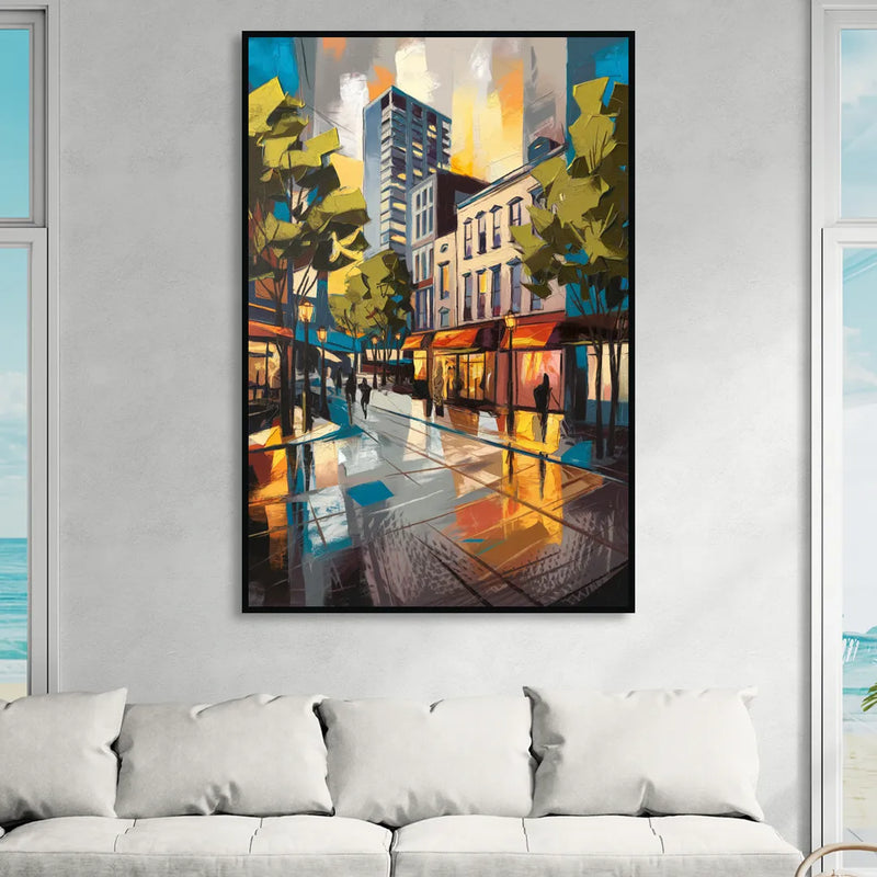Burlington Vibrant Downtown Living Room - Black Canvas Wall Art