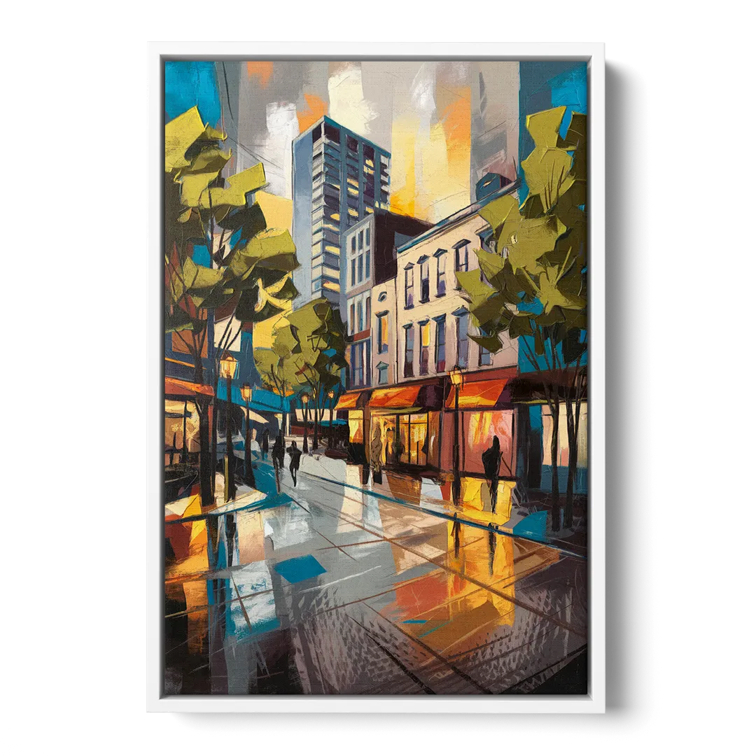 Burlington Vibrant Downtown Front - White Canvas Wall Art