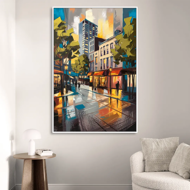 Burlington Vibrant Downtown Sitting Room - White Canvas Wall Art