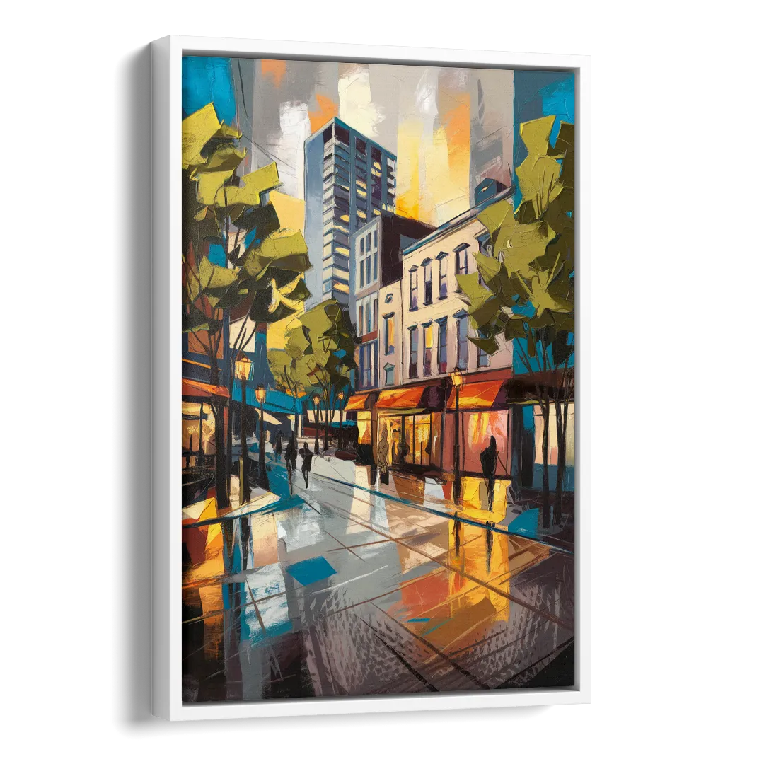Burlington Vibrant Downtown Side - White Canvas Wall Art