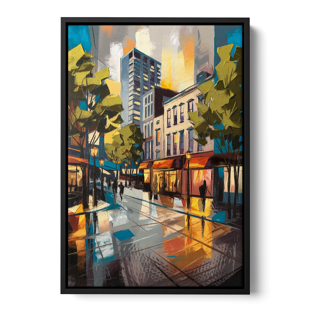 Burlington Vibrant Downtown Front - Black Canvas Wall Art