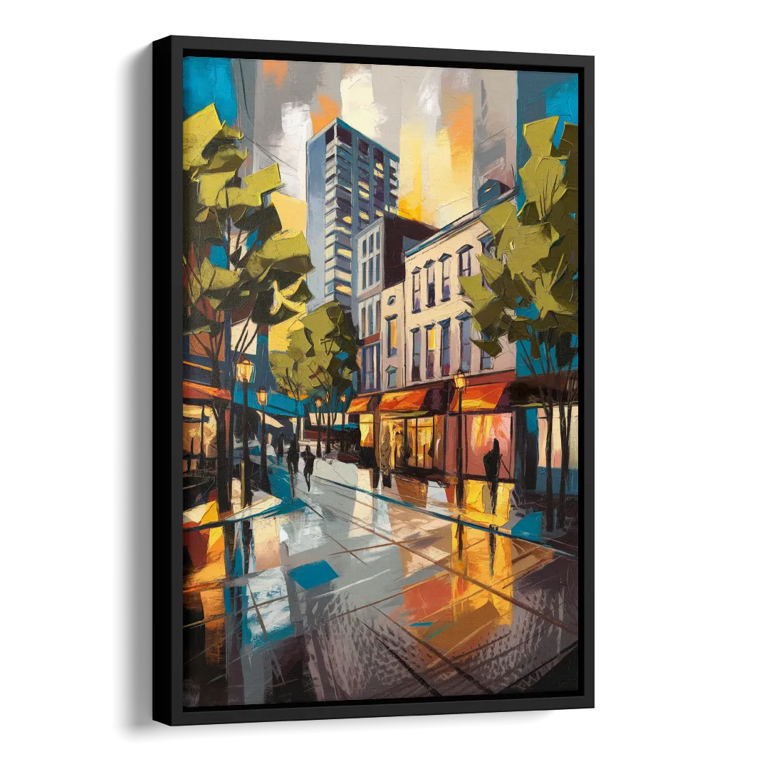 Burlington Vibrant Downtown Side - Black Canvas Wall Art