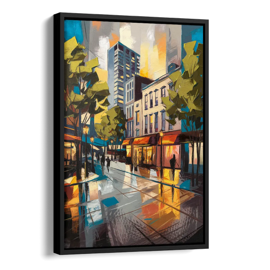 Burlington Vibrant Downtown Side - Black Canvas Wall Art