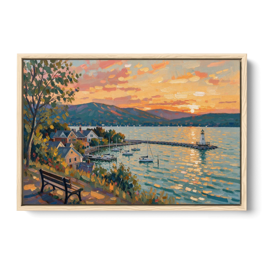 Burlington Waterfront Views - Oak Framed Canvas Wall Art - Front