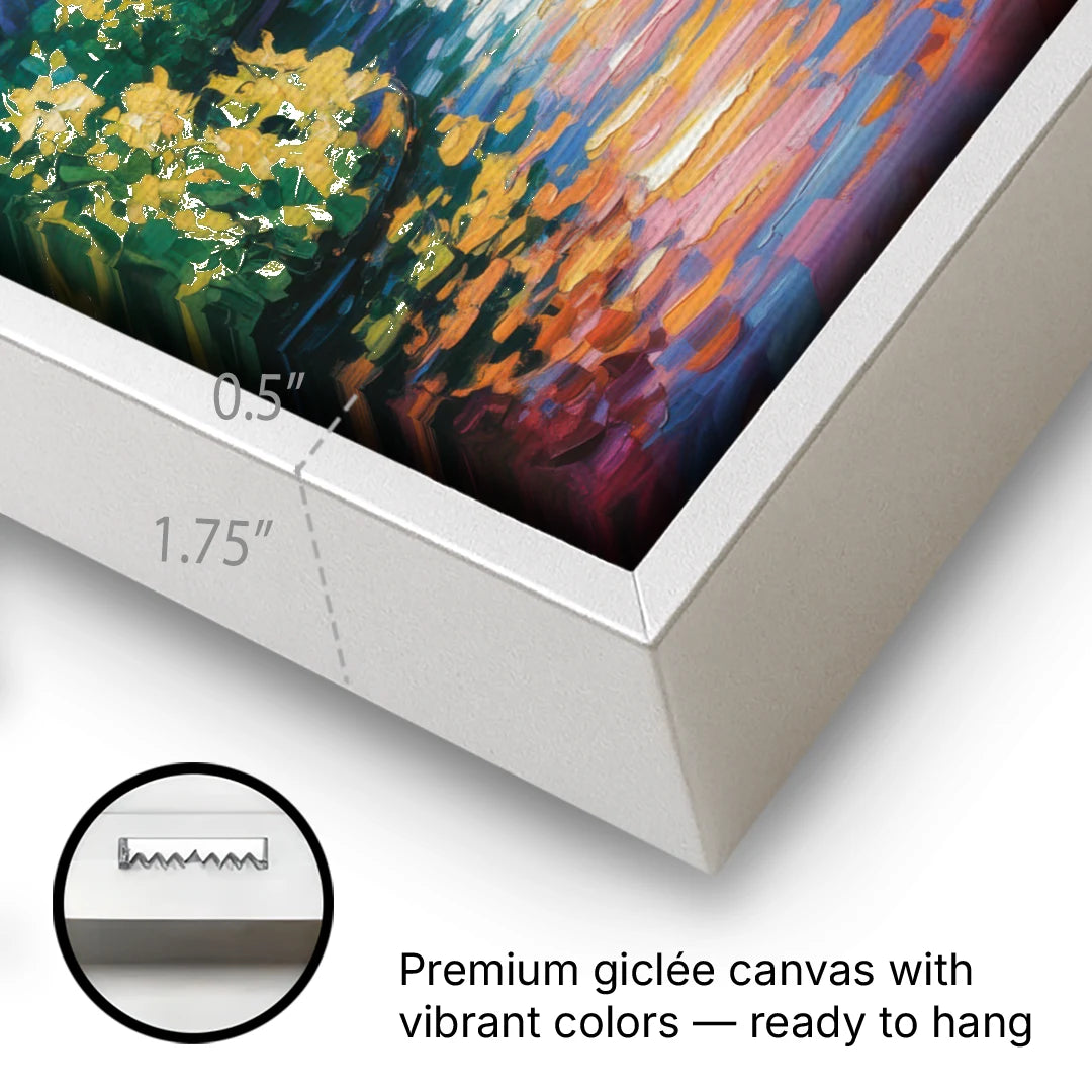 Butchart Gardens Bloom - White Framed Canvas Wall Art - Gallery Wrap Corner