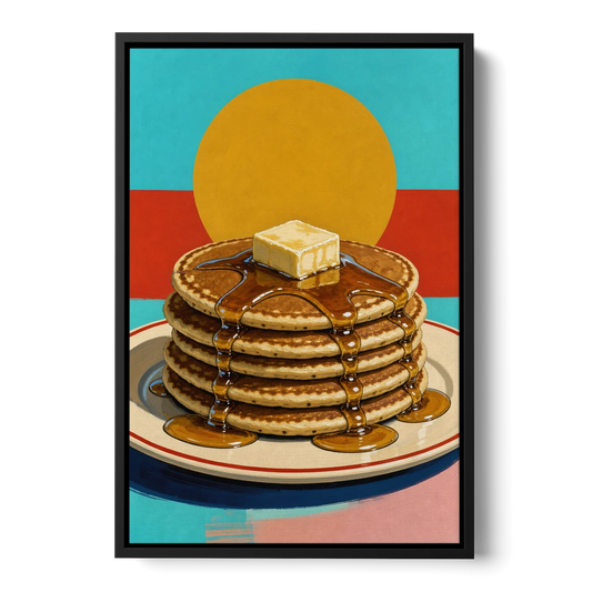 Buttered Pancake Tower for Breakfast - Black Framed Canvas Wall Art - Front