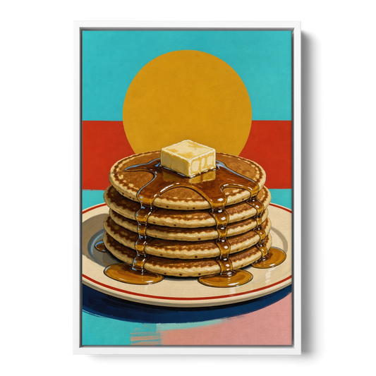 Buttered Pancake Tower for Breakfast - White Framed Canvas Wall Art - Front