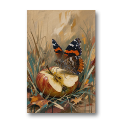 Butterfly Art Prints Red Admiral on a Windfall Apple - Canvas Wall Art - Front