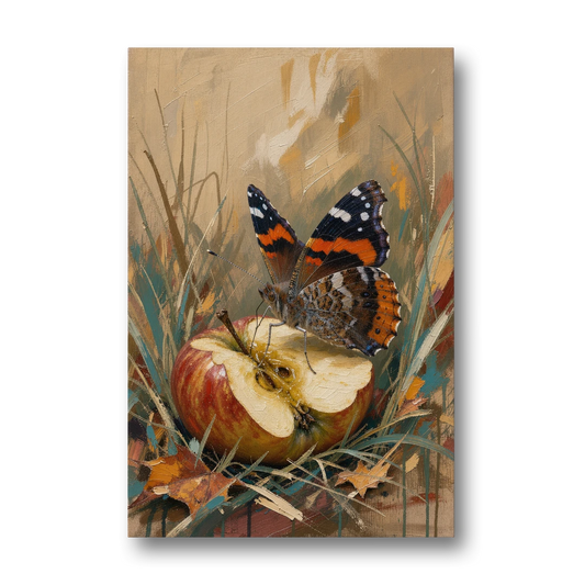 Butterfly Art Prints Red Admiral on a Windfall Apple - Canvas Wall Art - Front