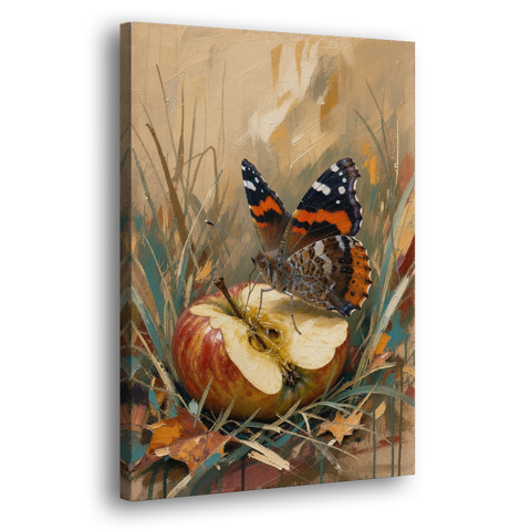 Butterfly Art Prints Red Admiral on a Windfall Apple - Canvas Wall Art - Side