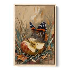 Butterfly Art Prints Red Admiral on a Windfall Apple - Oak Framed Canvas Wall Art - Front