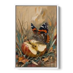 Butterfly Art Prints Red Admiral on a Windfall Apple - White Framed Canvas Wall Art - Front