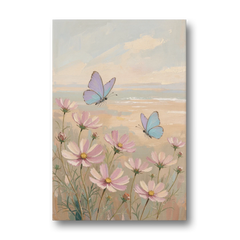Butterfly Nursery Decor with Pastel Cosmos - Canvas Wall Art - Front