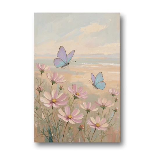 Butterfly Nursery Decor with Pastel Cosmos - Canvas Wall Art - Front