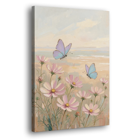 Butterfly Nursery Decor with Pastel Cosmos - Canvas Wall Art - Side