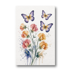 Butterfly Nursery Wall Art with Sweet Pea Blossoms - Canvas Wall Art - Front