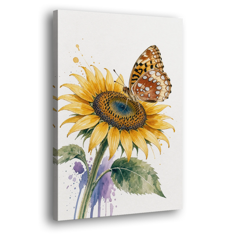 Butterfly and Flower Painting with Fritillary on Sunflower - Canvas Wall Art - Side
