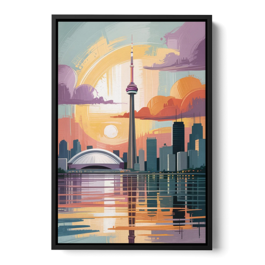 CN Tower Sunset - Black Framed Canvas Wall Art - Front