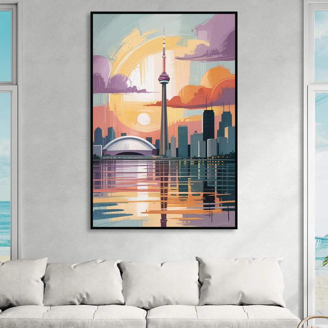 CN Tower Sunset Living Room - Black Canvas Wall Art